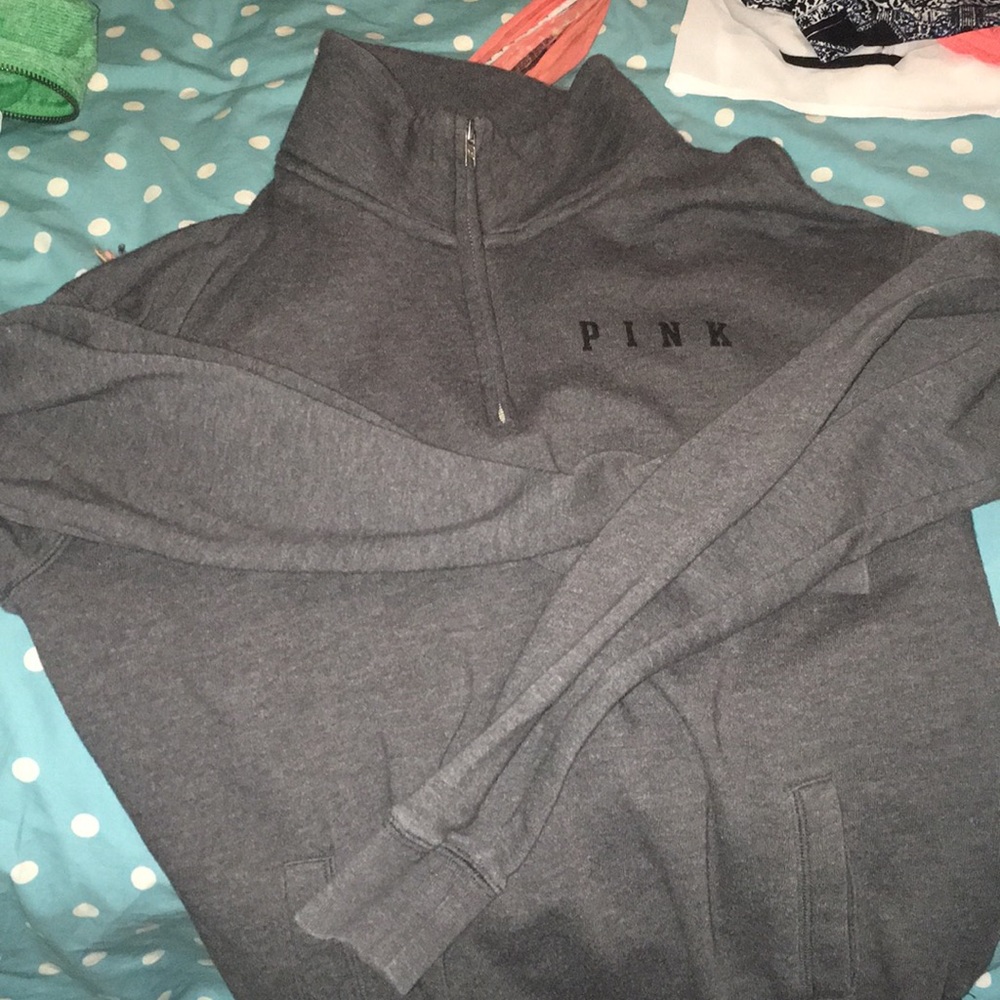 PINK gray half zip sweatshirt